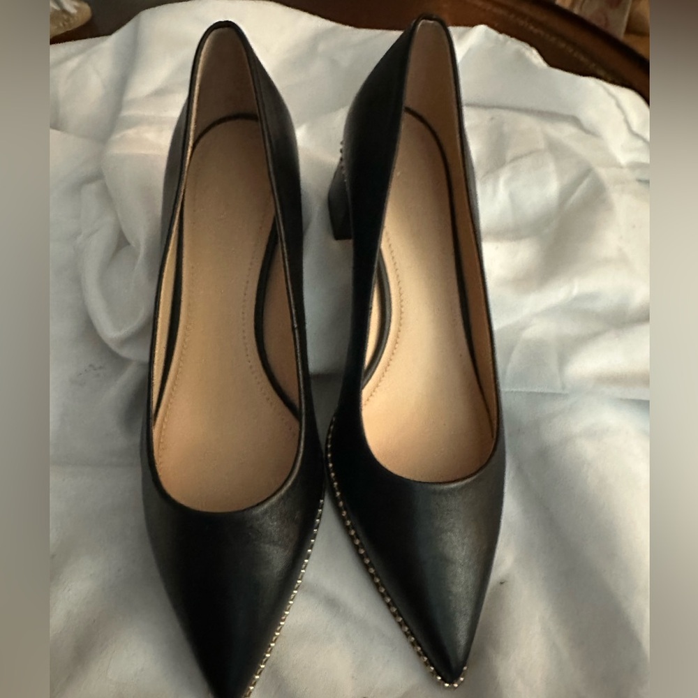 COACH , Black kitty heels!  With gold accents to around the sole!  Worn 1 time.